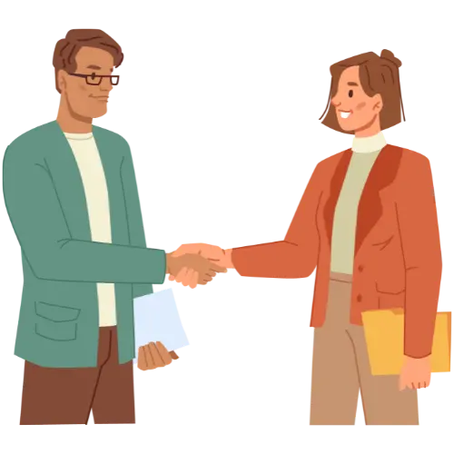 Two people smiling after receiving a quote from a moving company.