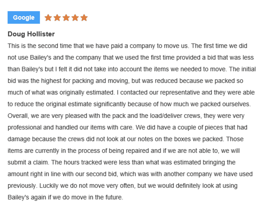 Example of varying moving quotes for the same home