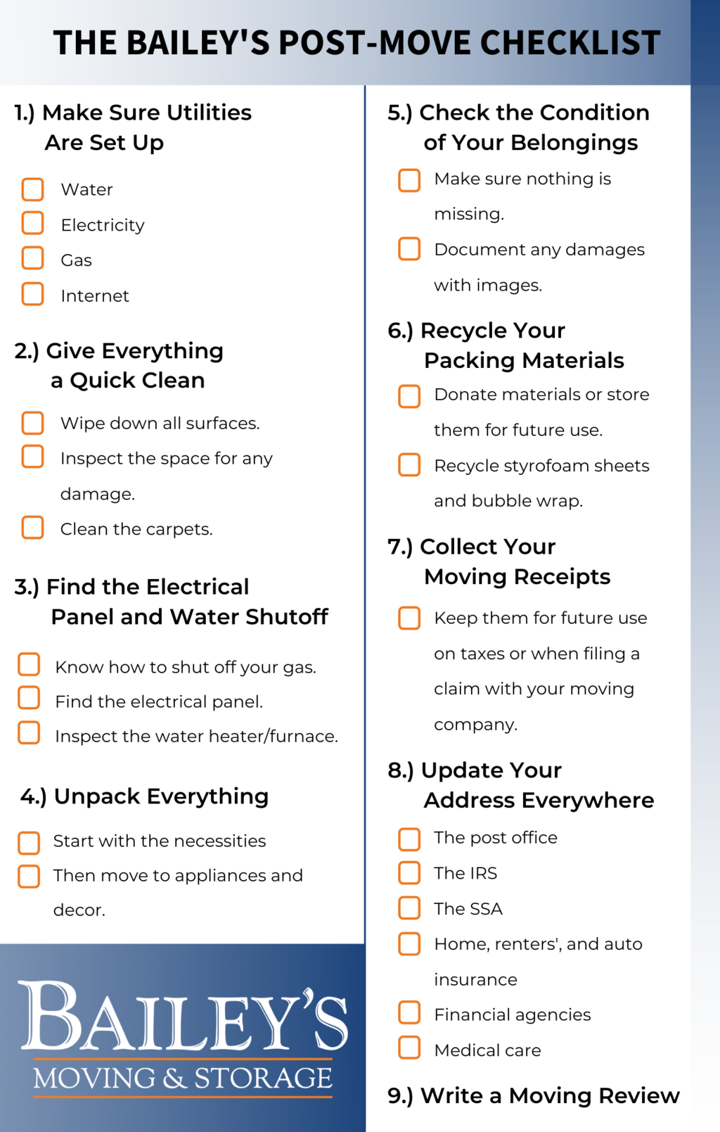 Illustrated checklist of tasks to complete after moving